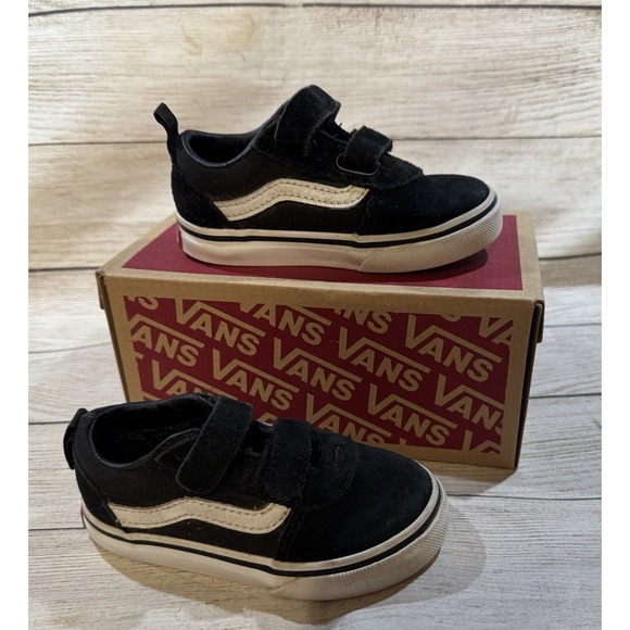 Vans Ward V Toddler Shoes Black White Suede Canvas Strap Skate Sz 7 - Picture 8 of 9